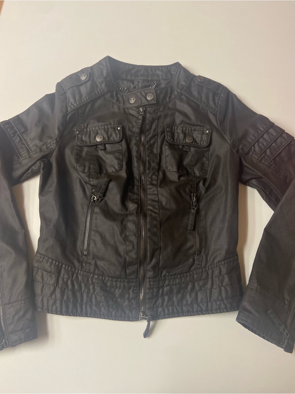 Blanc Noir Detailed Black Oilskin Motorcycle Jacket never worn women's size M/S